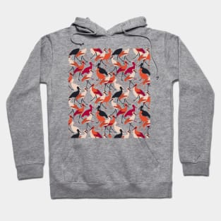 Red and White Stork Birds Seamless Pattern Hoodie
